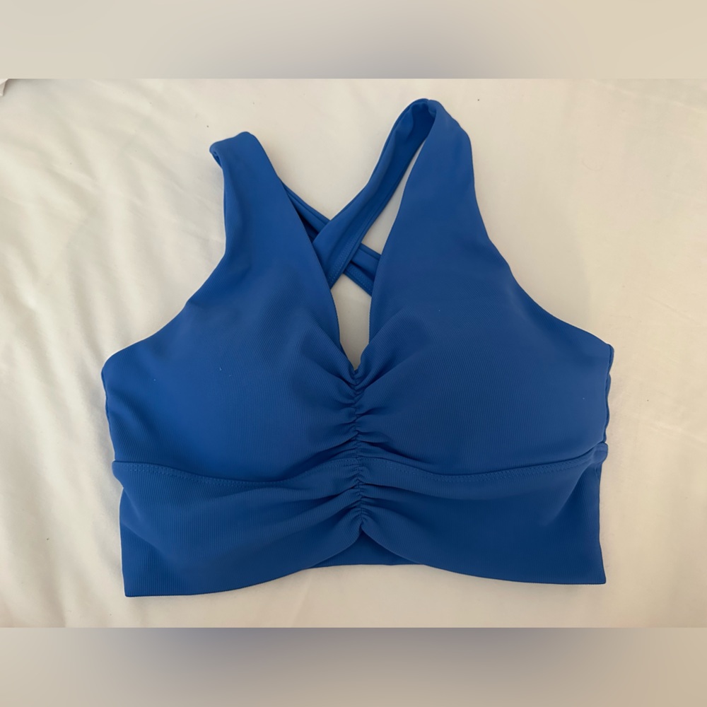 Blue ribbed sports bra